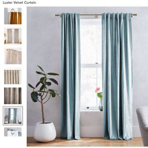 West Elm Luster Velvet Curtain Panel (1) 48" X 96"  in Silver Mist
